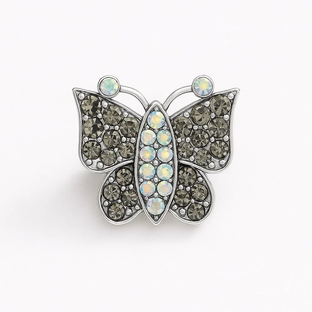 ⚜️ Elegant Silver Butterfly Brooch with Crystal Accents